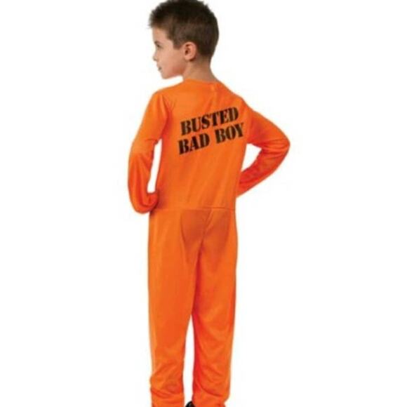 NEW Rubie's Boys Convict Prison Jumpsuit Halloween Costume Size L 10-12 - Picture 2 of 5